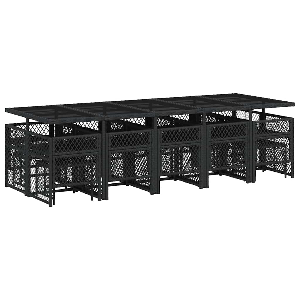 vidaXL 15 Piece Garden Dining Set with Cushions Black Poly Rattan