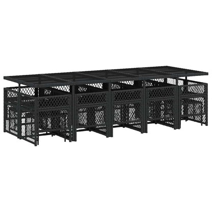 vidaXL 15 Piece Garden Dining Set with Cushions Black Poly Rattan