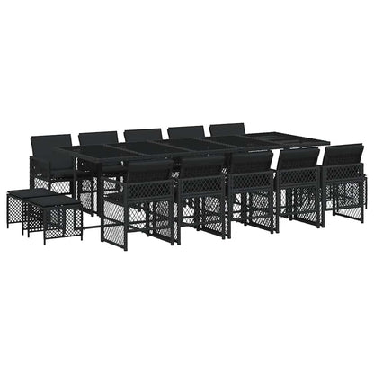 vidaXL 15 Piece Garden Dining Set with Cushions Black Poly Rattan