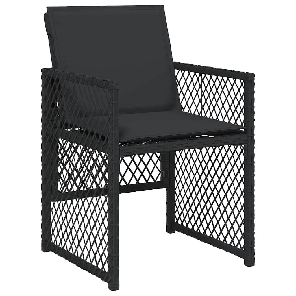 vidaXL 15 Piece Garden Dining Set with Cushions Black Poly Rattan