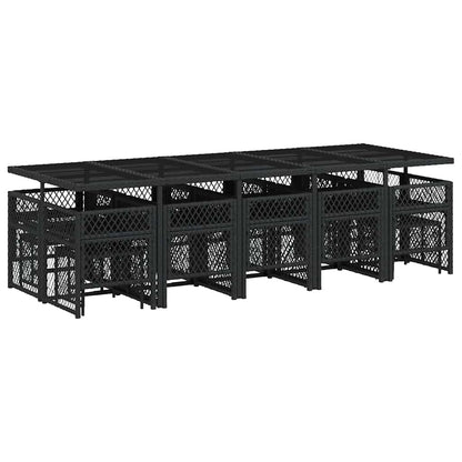 vidaXL 15 Piece Garden Dining Set with Cushions Black Poly Rattan