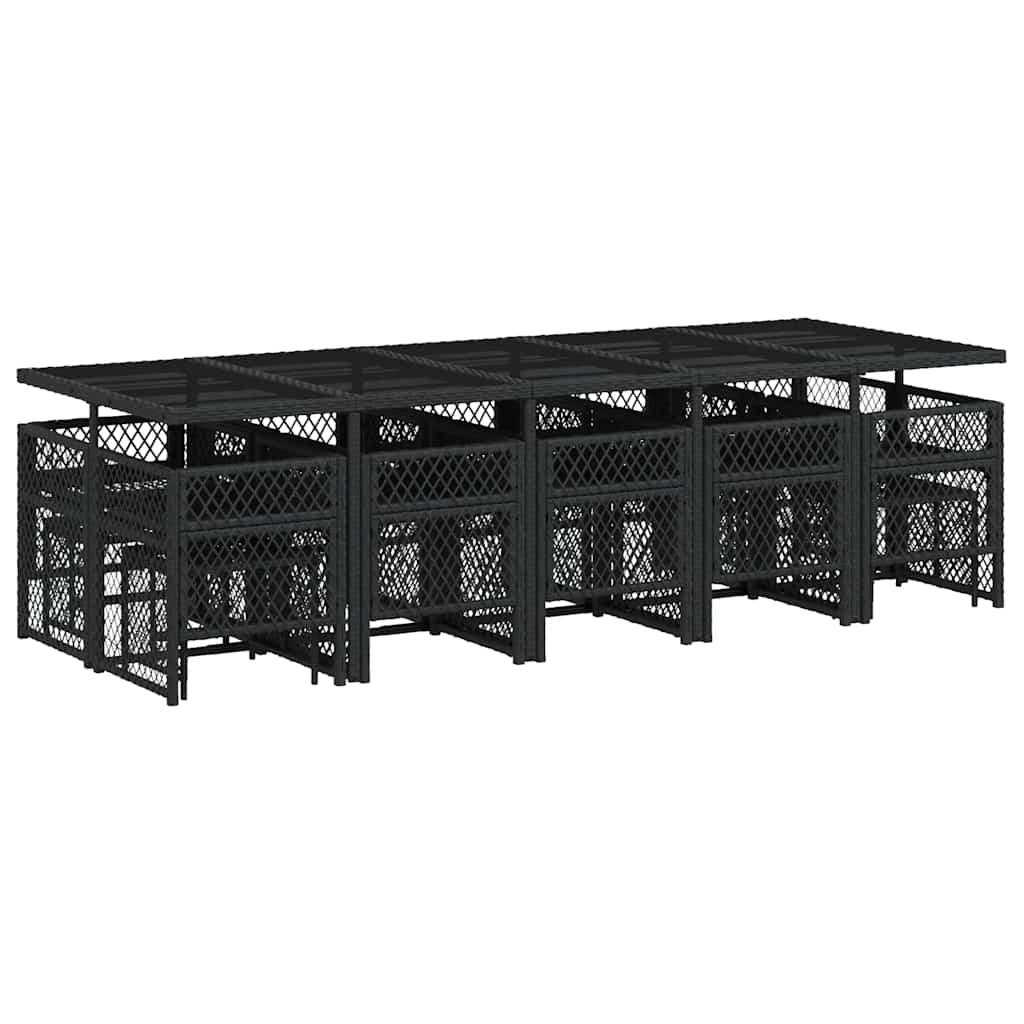 vidaXL 15 Piece Garden Dining Set with Cushions Black Poly Rattan