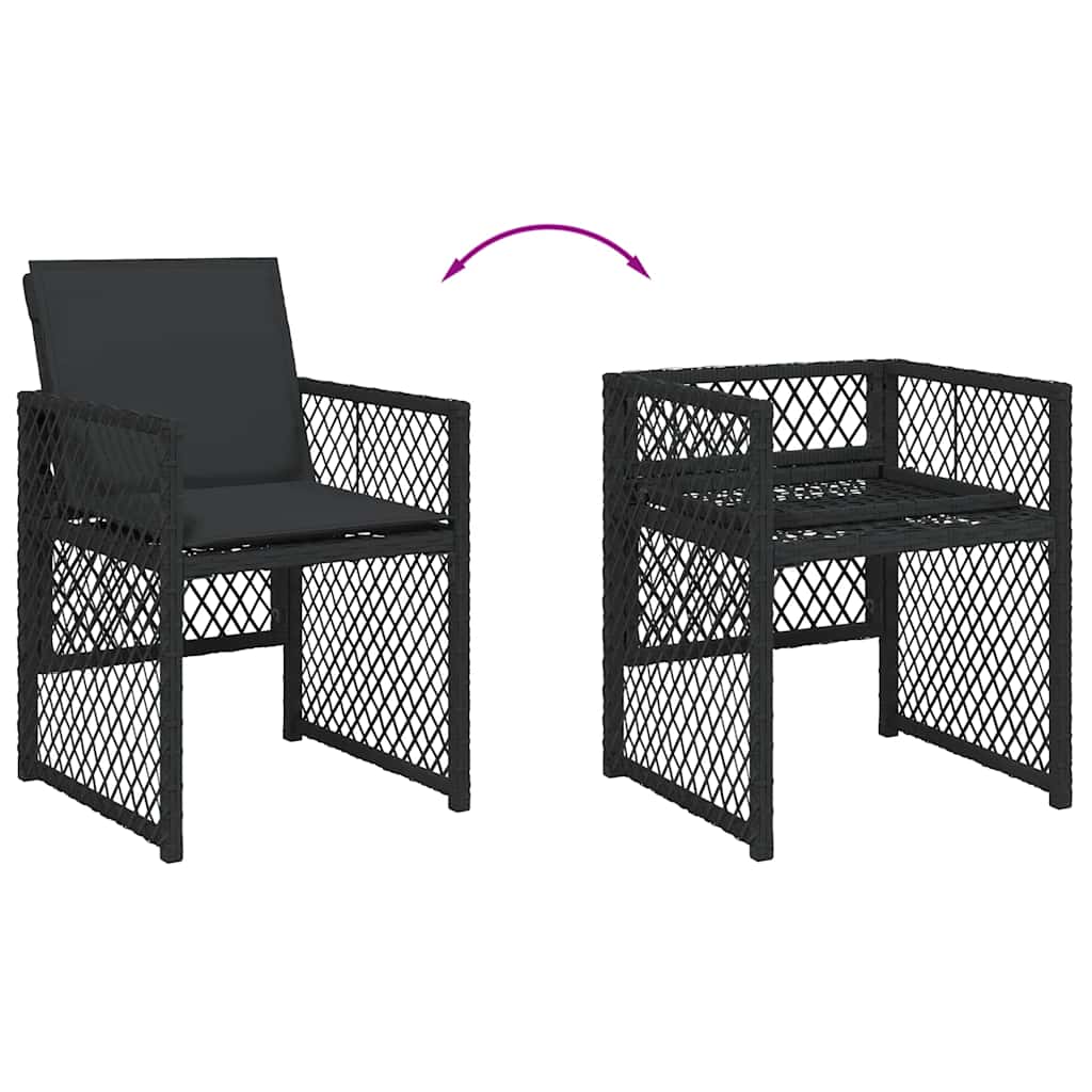 vidaXL 15 Piece Garden Dining Set with Cushions Black Poly Rattan
