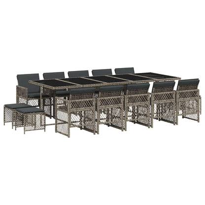 vidaXL 15 Piece Garden Dining Set with Cushions Grey Poly Rattan
