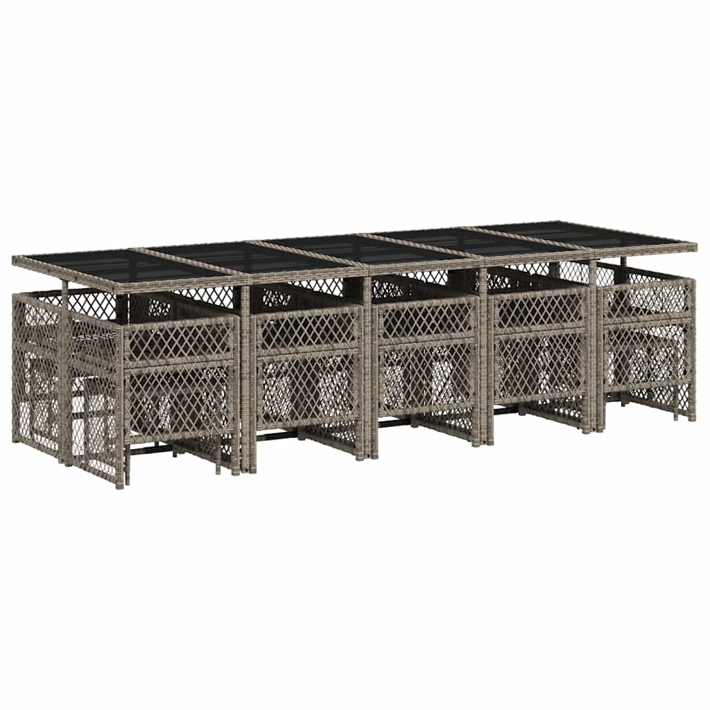vidaXL 15 Piece Garden Dining Set with Cushions Grey Poly Rattan