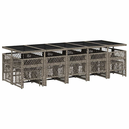 vidaXL 15 Piece Garden Dining Set with Cushions Grey Poly Rattan