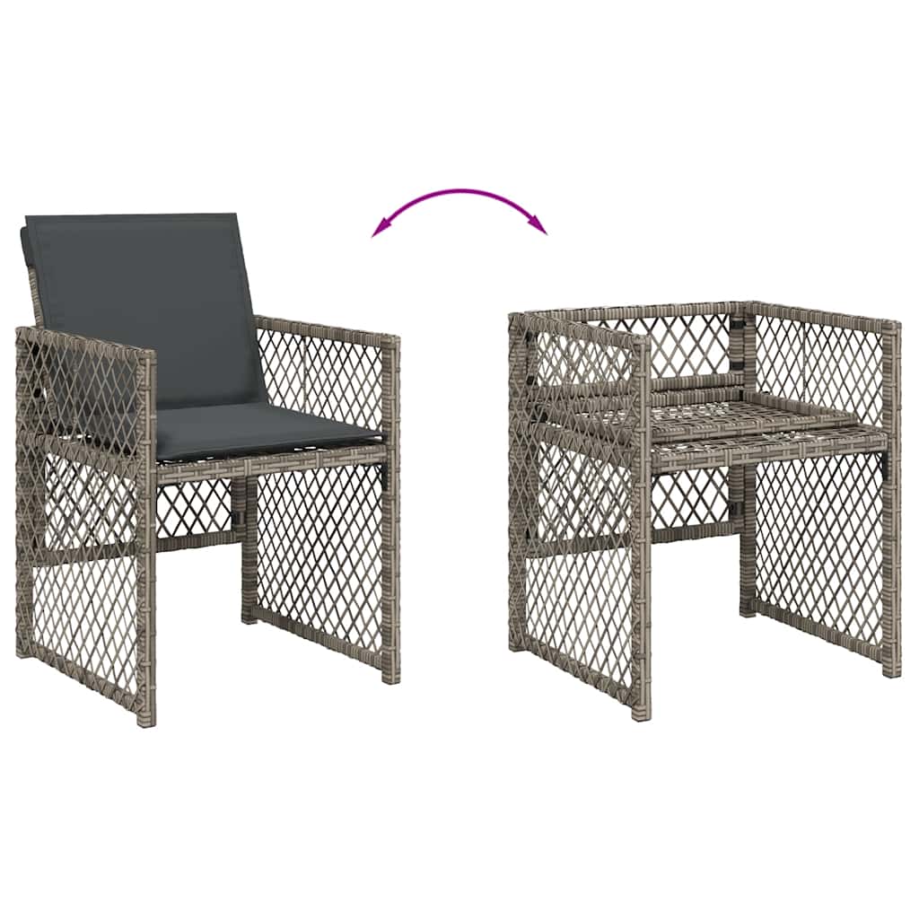 vidaXL 15 Piece Garden Dining Set with Cushions Grey Poly Rattan