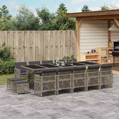 vidaXL 15 Piece Garden Dining Set with Cushions Grey Poly Rattan