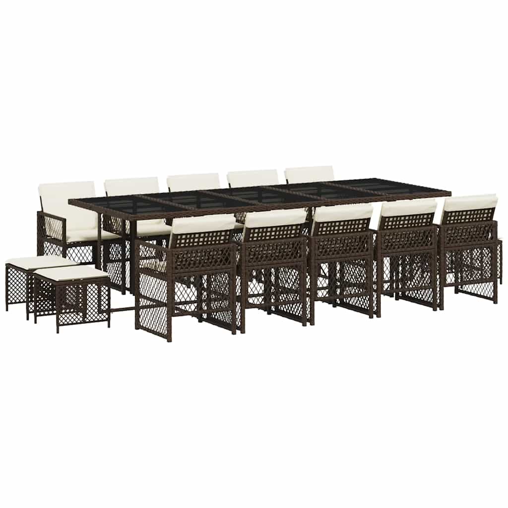 vidaXL 15 Piece Garden Dining Set with Cushions Brown Poly Rattan