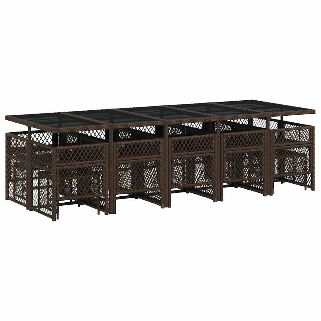 vidaXL 15 Piece Garden Dining Set with Cushions Brown Poly Rattan