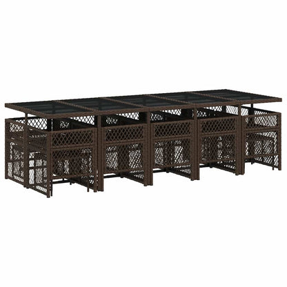 vidaXL 15 Piece Garden Dining Set with Cushions Brown Poly Rattan
