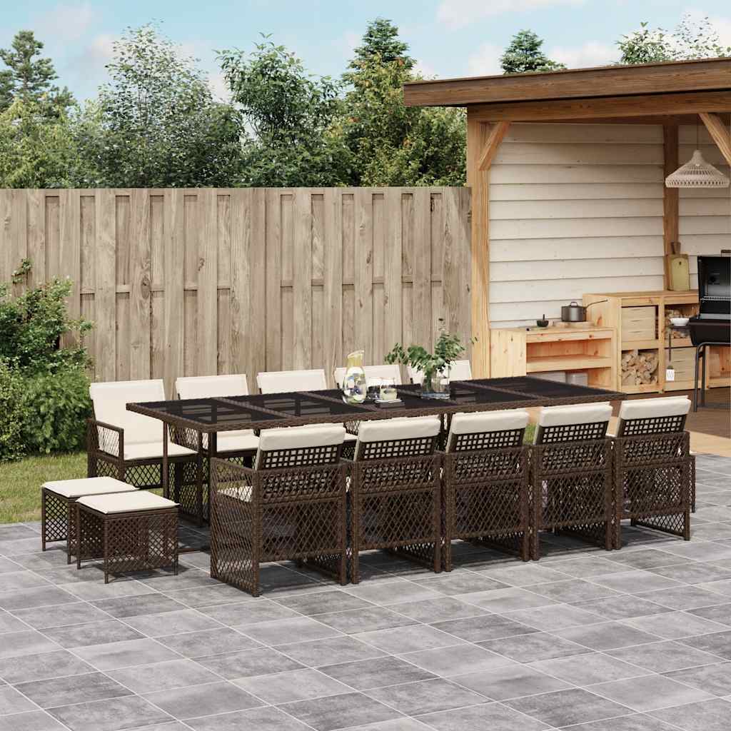 vidaXL 15 Piece Garden Dining Set with Cushions Brown Poly Rattan