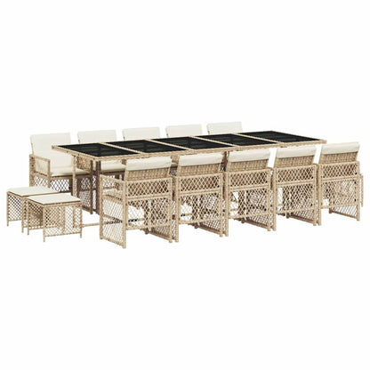 vidaXL 15 Piece Garden Dining Set with Cushions Beige Poly Rattan