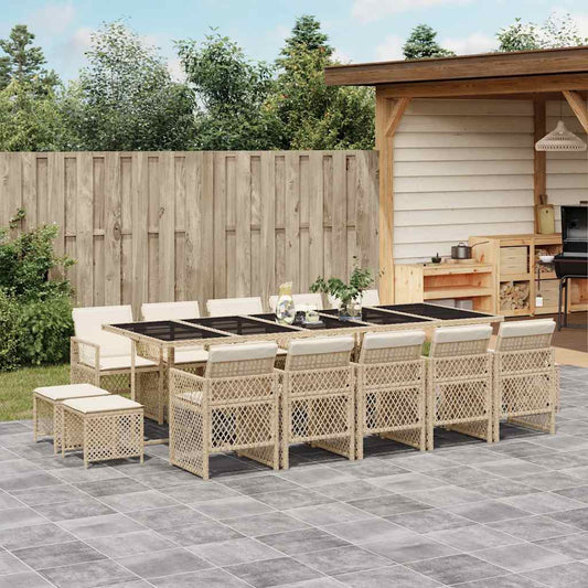 vidaXL 15 Piece Garden Dining Set with Cushions Beige Poly Rattan