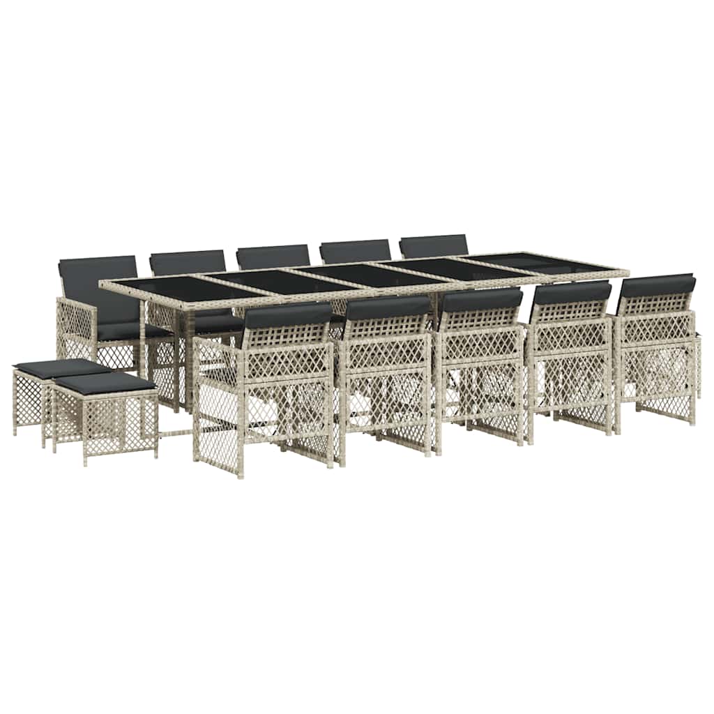 vidaXL 15 Piece Garden Dining Set with Cushions Light Grey Poly Rattan