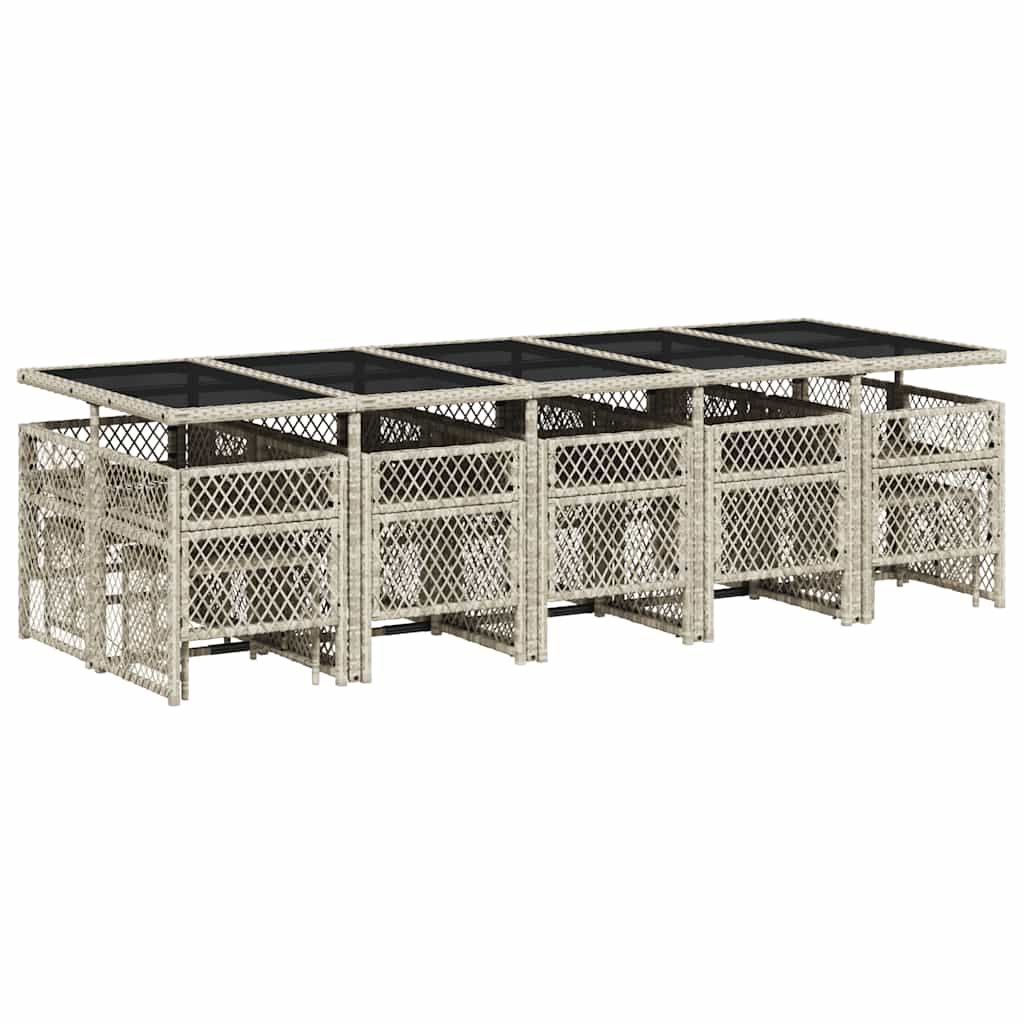vidaXL 15 Piece Garden Dining Set with Cushions Light Grey Poly Rattan