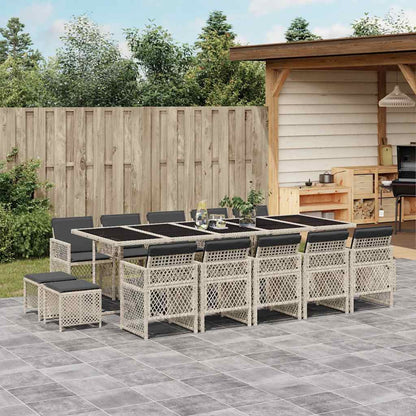 vidaXL 15 Piece Garden Dining Set with Cushions Light Grey Poly Rattan