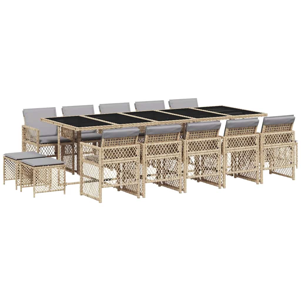 vidaXL 15 Piece Garden Dining Set with Cushions Beige Poly Rattan