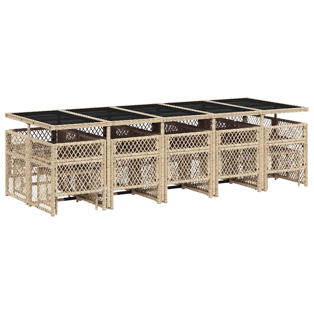 vidaXL 15 Piece Garden Dining Set with Cushions Beige Poly Rattan