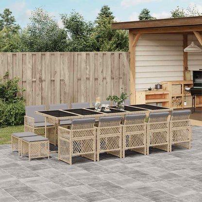 vidaXL 15 Piece Garden Dining Set with Cushions Beige Poly Rattan