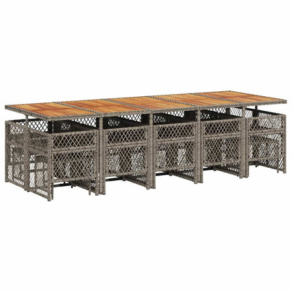 vidaXL 15 Piece Garden Dining Set with Cushions Grey Poly Rattan