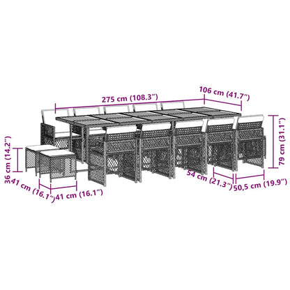 vidaXL 15 Piece Garden Dining Set with Cushions Grey Poly Rattan