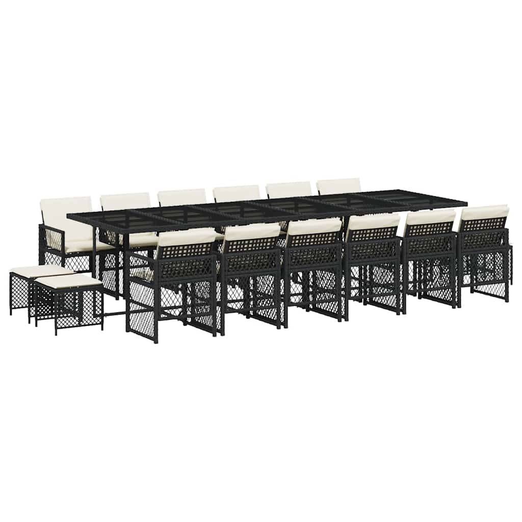 vidaXL 17 Piece Garden Dining Set with Cushions Black Poly Rattan