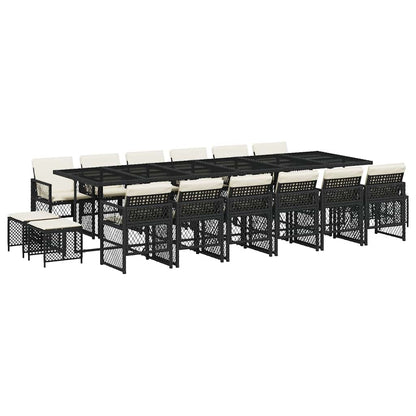 vidaXL 17 Piece Garden Dining Set with Cushions Black Poly Rattan