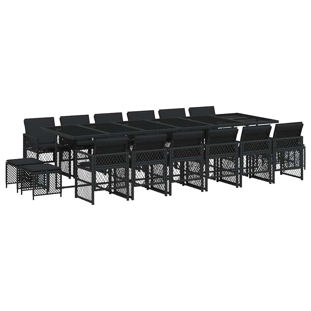 vidaXL 17 Piece Garden Dining Set with Cushions Black Poly Rattan