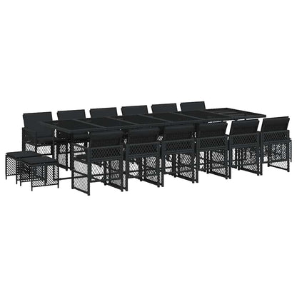 vidaXL 17 Piece Garden Dining Set with Cushions Black Poly Rattan