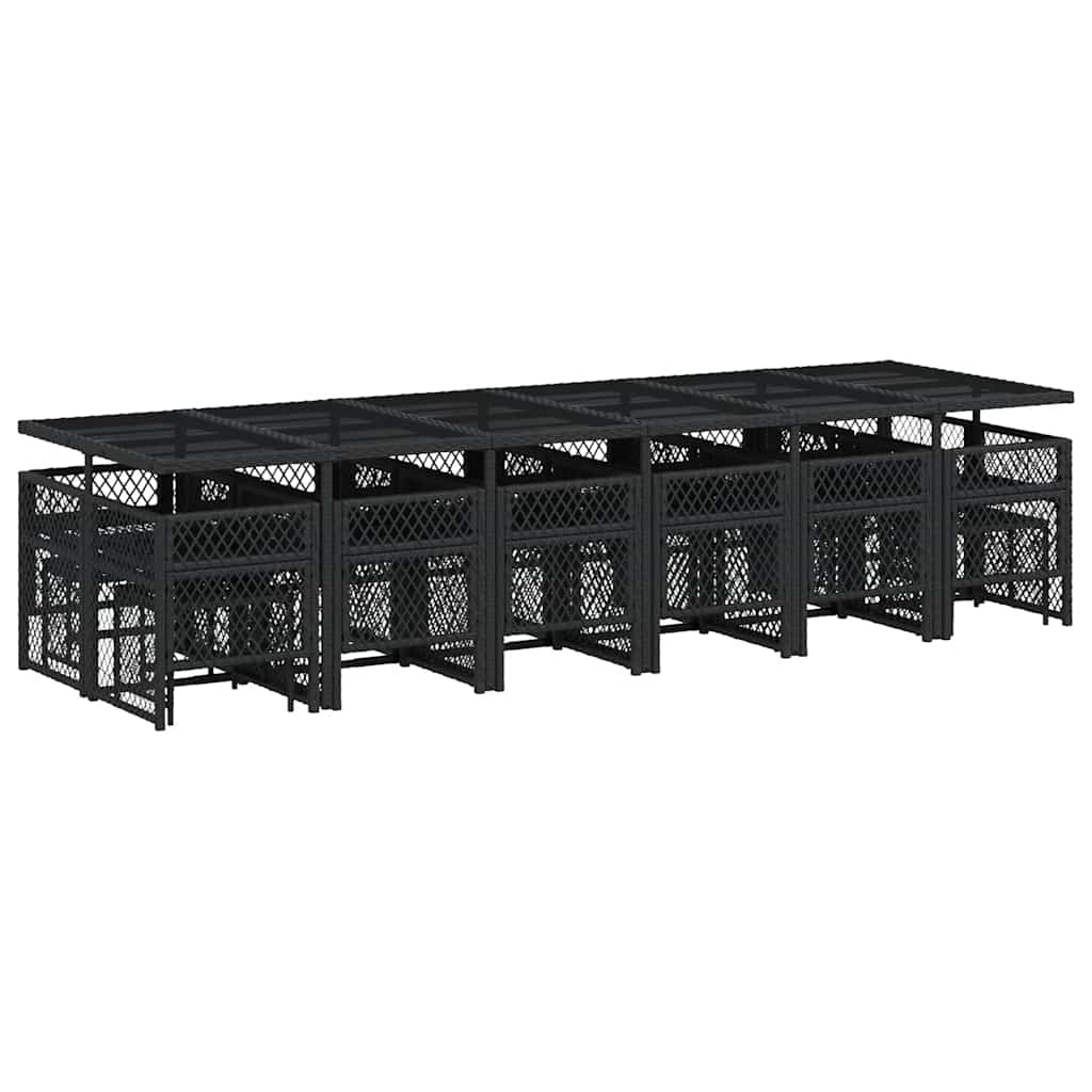 vidaXL 17 Piece Garden Dining Set with Cushions Black Poly Rattan