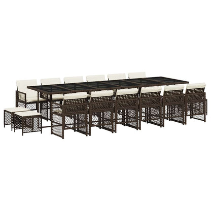 vidaXL 17 Piece Garden Dining Set with Cushions Brown Poly Rattan