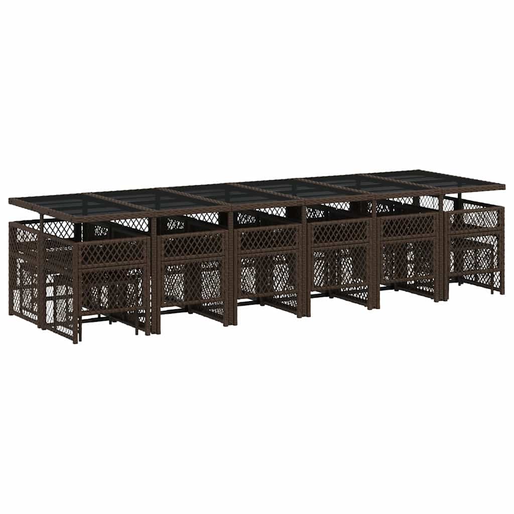 vidaXL 17 Piece Garden Dining Set with Cushions Brown Poly Rattan