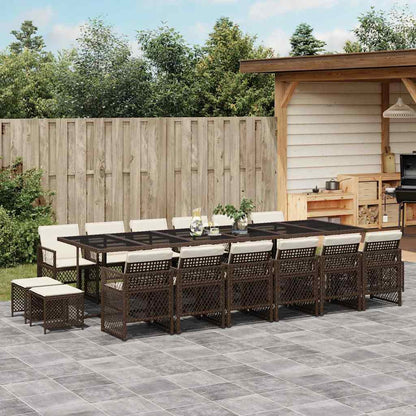 vidaXL 17 Piece Garden Dining Set with Cushions Brown Poly Rattan