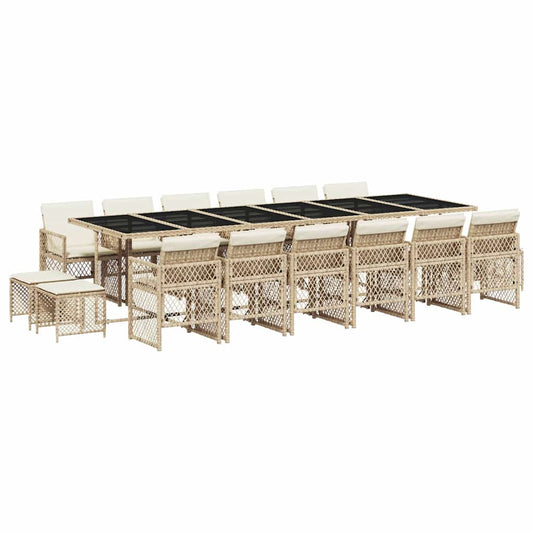 vidaXL 17 Piece Garden Dining Set with Cushions Beige Poly Rattan