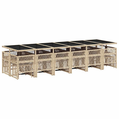 vidaXL 17 Piece Garden Dining Set with Cushions Beige Poly Rattan
