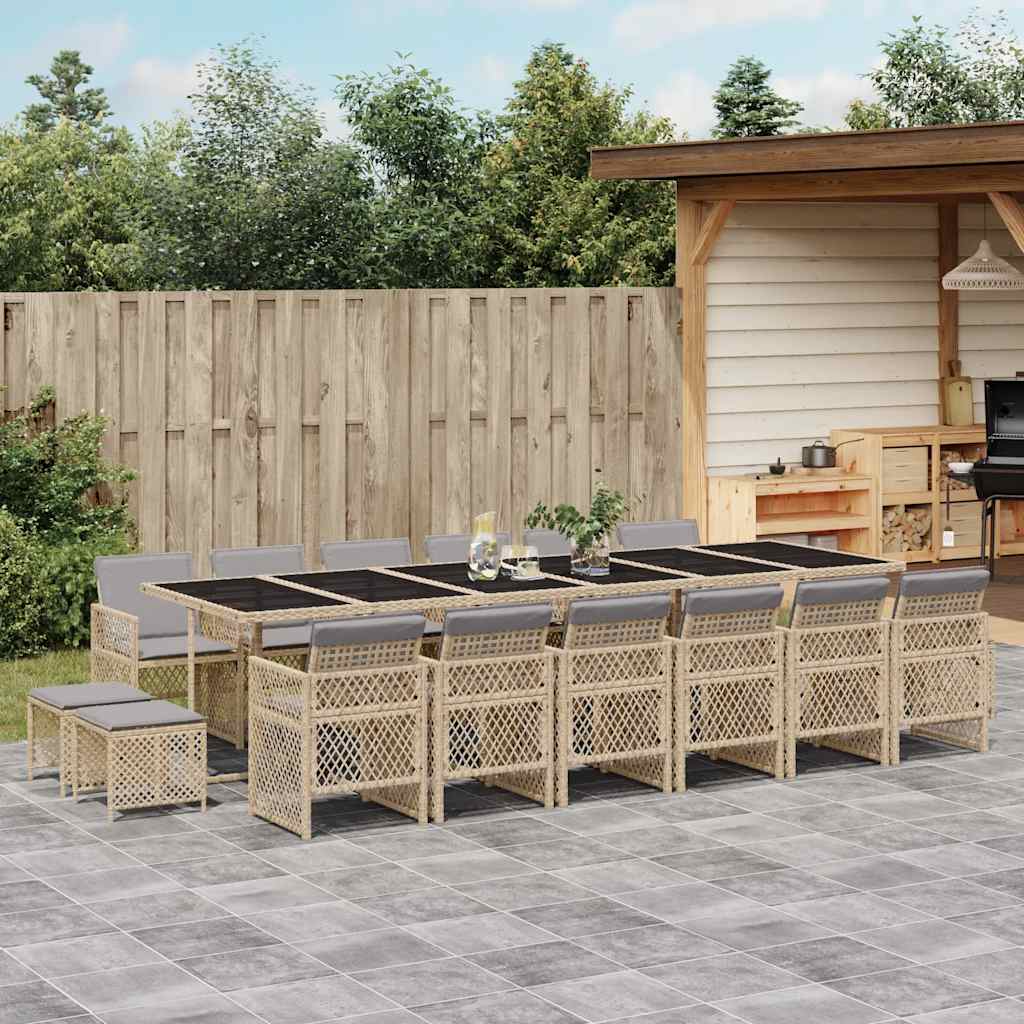 vidaXL 17 Piece Garden Dining Set with Cushions Beige Poly Rattan