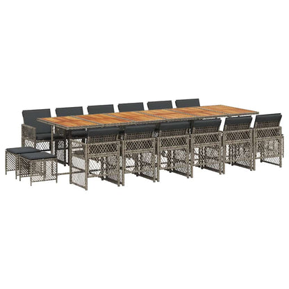 vidaXL 17 Piece Garden Dining Set with Cushions Grey Poly Rattan