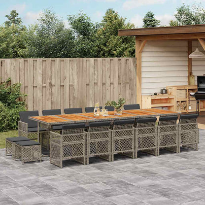 vidaXL 17 Piece Garden Dining Set with Cushions Grey Poly Rattan