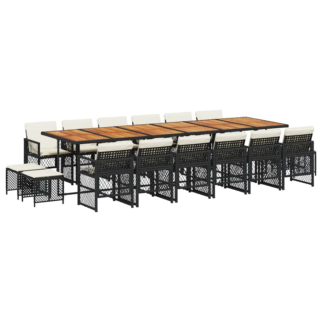 vidaXL 17 Piece Garden Dining Set with Cushions Black Poly Rattan
