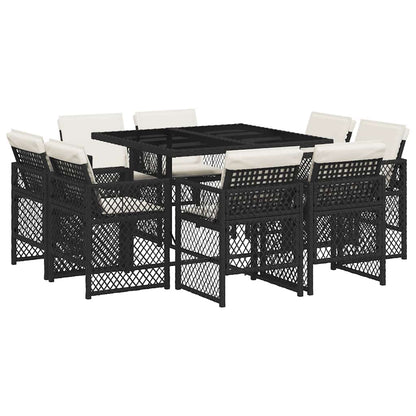 vidaXL 9 Piece Garden Dining Set with Cushions Black Poly Rattan