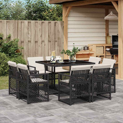 vidaXL 9 Piece Garden Dining Set with Cushions Black Poly Rattan