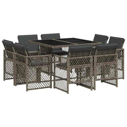 vidaXL 9 Piece Garden Dining Set with Cushions Grey Poly Rattan