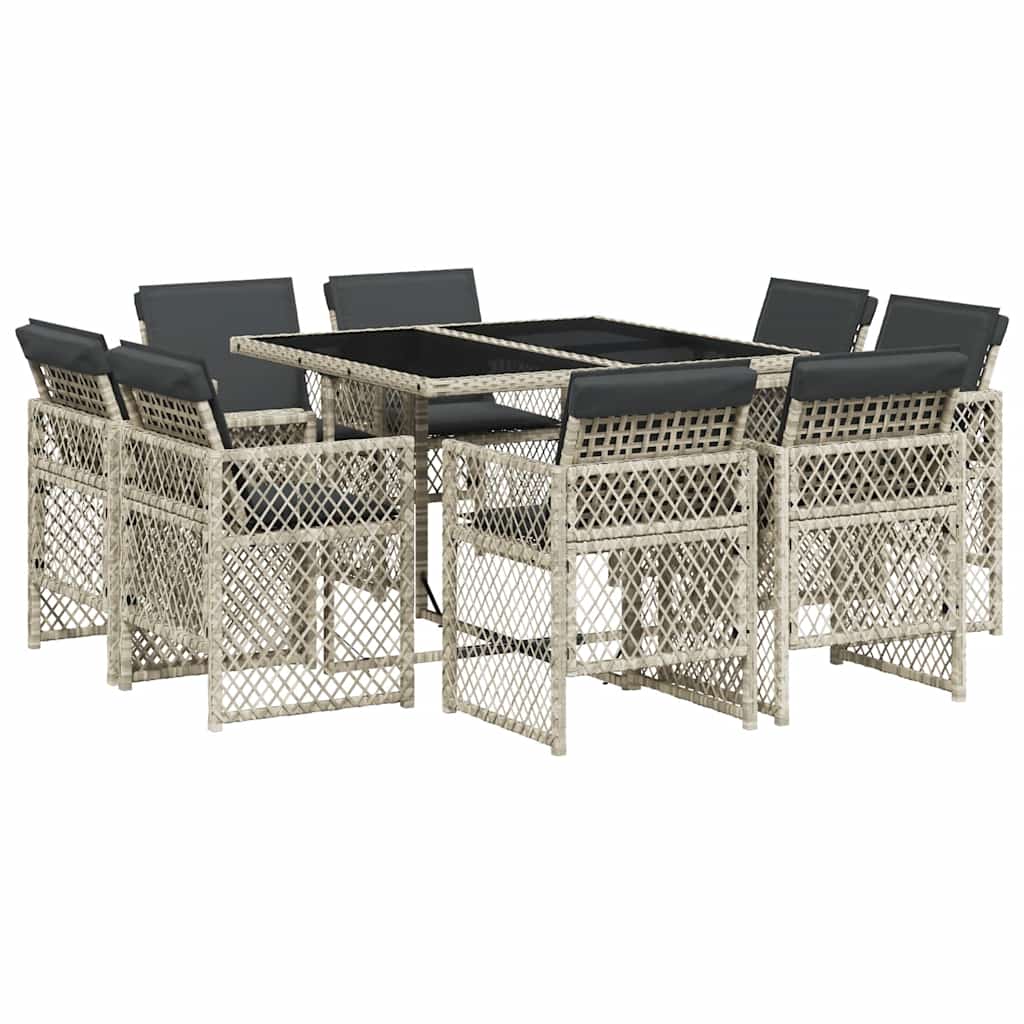 vidaXL 9 Piece Garden Dining Set with Cushions Light Grey Poly Rattan