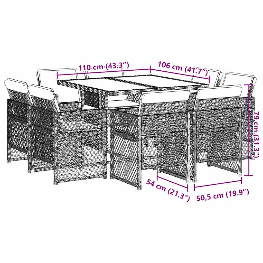 vidaXL 9 Piece Garden Dining Set with Cushions Black Poly Rattan