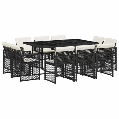 vidaXL 11 Piece Garden Dining Set with Cushions Black Poly Rattan