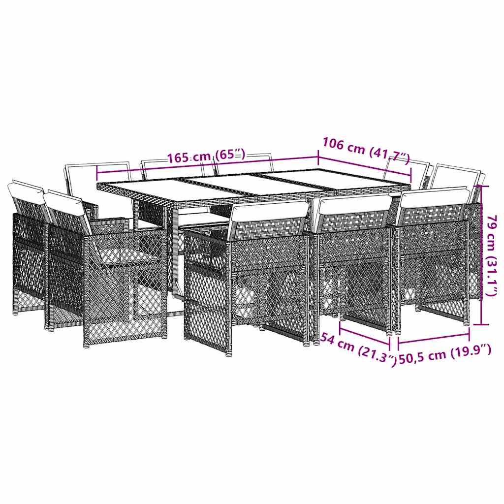 vidaXL 11 Piece Garden Dining Set with Cushions Black Poly Rattan