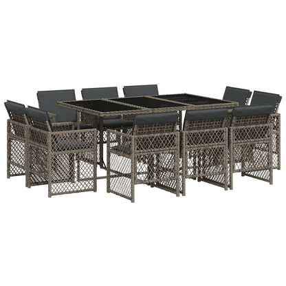 vidaXL 11 Piece Garden Dining Set with Cushions Grey Poly Rattan