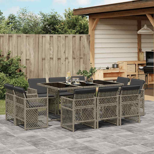 vidaXL 11 Piece Garden Dining Set with Cushions Grey Poly Rattan