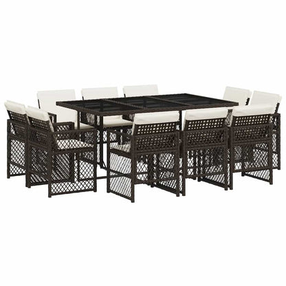 vidaXL 11 Piece Garden Dining Set with Cushions Brown Poly Rattan